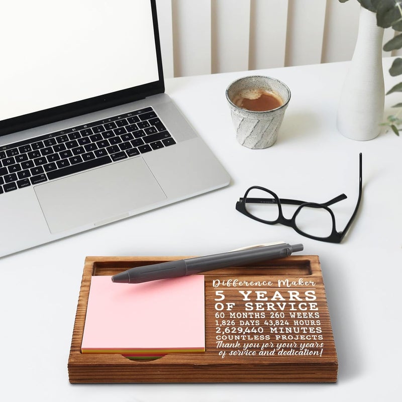 akeke 5th Work Anniversary Sticky Note Holder, Thank You Appreciation 5 Year Work Anniversary Decor Gifts for Women, Employee, Him, Her, Happy 5th Work Anniversary Self-Stick Note Pad Holders GSH31 - Image 5